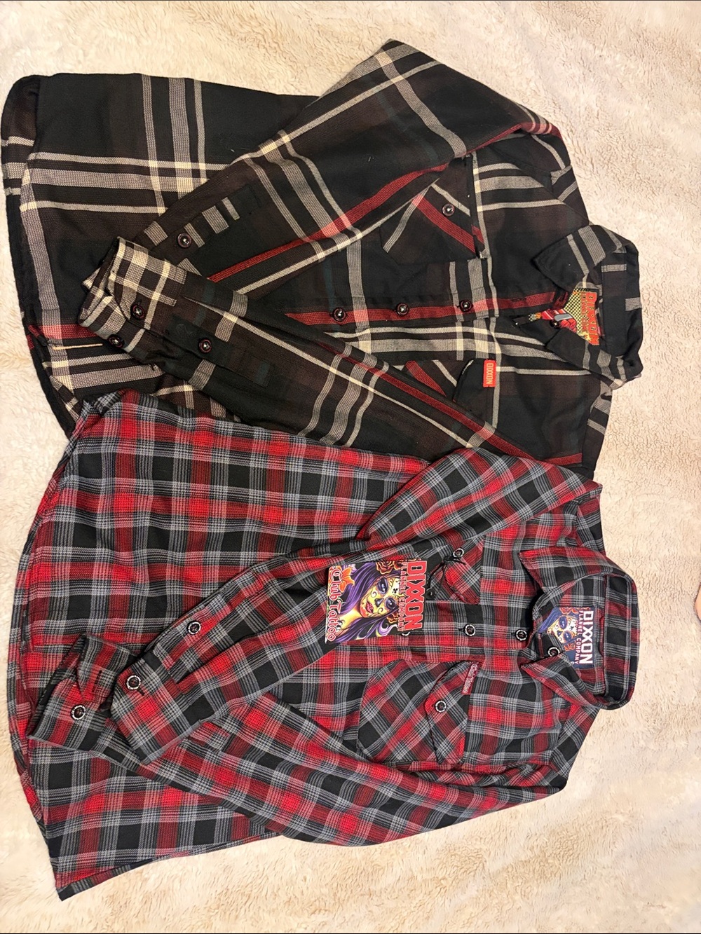 Set of TWO DIXXON Red & Black Plaid Casual Button-Down Shirts